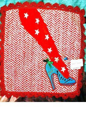 Vintage Betsey Johnson Wash Cloth Blue Dress Shoe Red Star Tights Crochet Towel